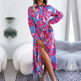 Inaya - Rose Red Floral Print Button-Up Midi Dress